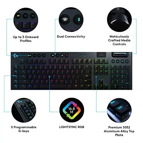 Logitech G915 Mechanical Gaming Keyboard, Low Profile GL Linear Key Switch, LIGHTSYNC RGB, Advanced LIGHTSPEED Wireless and Bluetooth Support,Black - 6