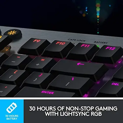 Logitech G915 mexanik oʻyin klaviaturasi, past profil GL Linear kalit, LIGHTSYNC RGB, ilgʻor LIGHTSPEED simsiz va Bluetooth qoʻllab-quvvatlovi, qora - 5