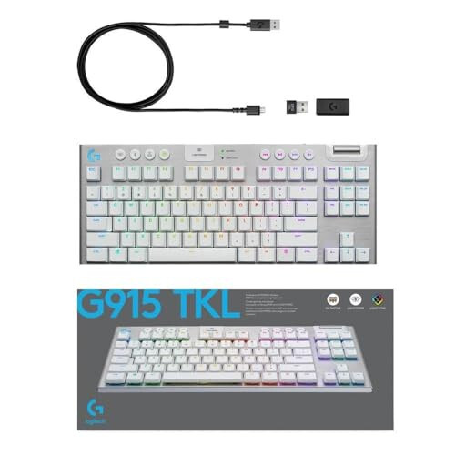 Logitech G915 TKL Tenkeyless Lightspeed Беспроводная RGB Механическая игровая клавиатура, Низкопрофильные переключатели, Lightsync RGB, Расширенная беспроводная и Bluetooth-поддержка - Тактильная, Белая - 2