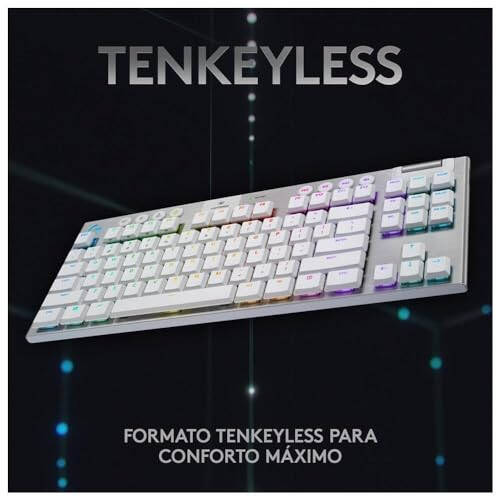 Logitech G915 TKL Tenkeyless Lightspeed Simsiz RGB Mexanik O'yin Klaviaturasi, Pastki Profil Kalit Variantlari, Lightsync RGB, Ilg'or Simsiz va Bluetooth Qo'llab-quvvatlashi - Teginishli, Oq - 5