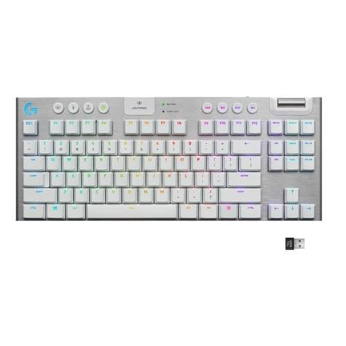 Logitech G915 TKL Tenkeyless Lightspeed Wireless RGB Mechanical Gaming Keyboard, Low Profile Switch Options, Lightsync RGB, Advanced Wireless and Bluetooth Support - Tactile, White - 1