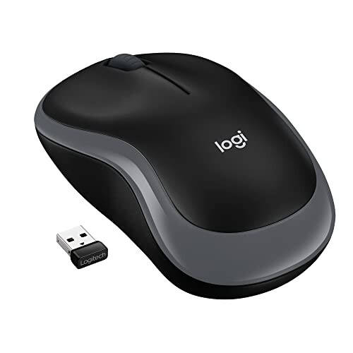 Logitech M185 Simsiz Sichqoncha, 2,4GHz USB Mini Qabul Qiluvchi bilan, 12 Oy Batareya Umri, 1000 DPI Optik Kuzatuv, Ikkala Qo'lga Moslashtirilgan PC/Mac/Noutbuk - Tez Kulrang - 13