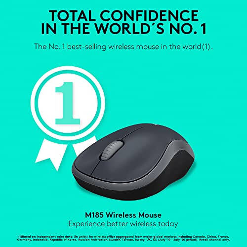 Logitech M185 Wireless Mouse, 2.4GHz with USB Mini Receiver, 12-Month Battery Life, 1000 DPI Optical Tracking, Ambidextrous PC/Mac/Laptop - Swift Grey - 8