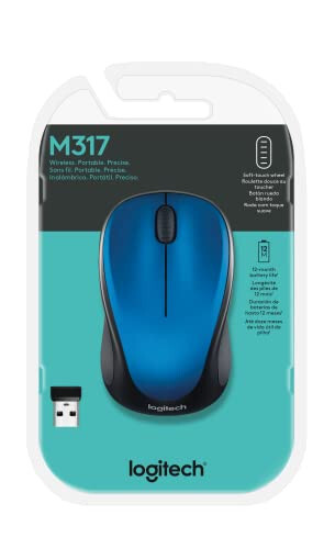 Logitech M317 Wireless Mouse, 2.4 GHz with USB Receiver, 1000 DPI Optical Tracking, 12 Month Battery, Compatible with PC, Mac, Laptop, Chromebook - Blue - 4