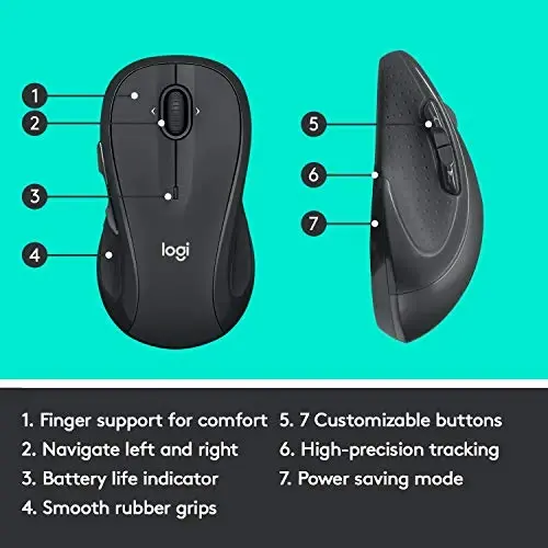 Logitech M510 Wireless Mouse, Mouse for Laptop and PC with USB Unifying Receiver, Programmable Buttons - Graphite - 5