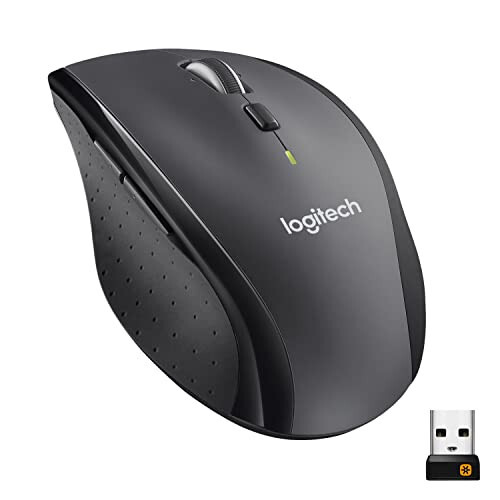 Logitech M705 Marathon Беспроводная мышь, 2,4 ГГц USB-приемник Unifying, 1000 DPI, 5 программируемых кнопок, 3-летняя батарея, совместима с ПК, Mac, ноутбуком, Chromebook - Черный - 1