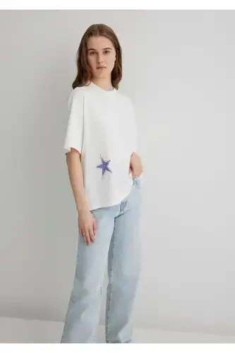 Logo Back Print White T-Shirt Oversize / Wide Cut - 4