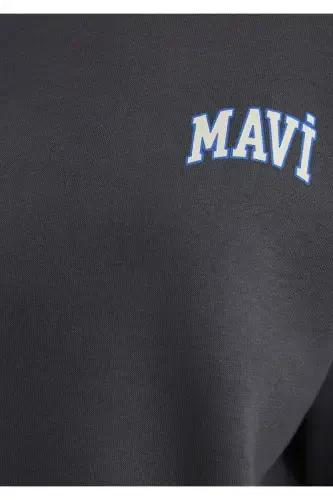 Logo Baskılı Antrasit Crop Sweatshirt 1611601-70763-Siyah - 6