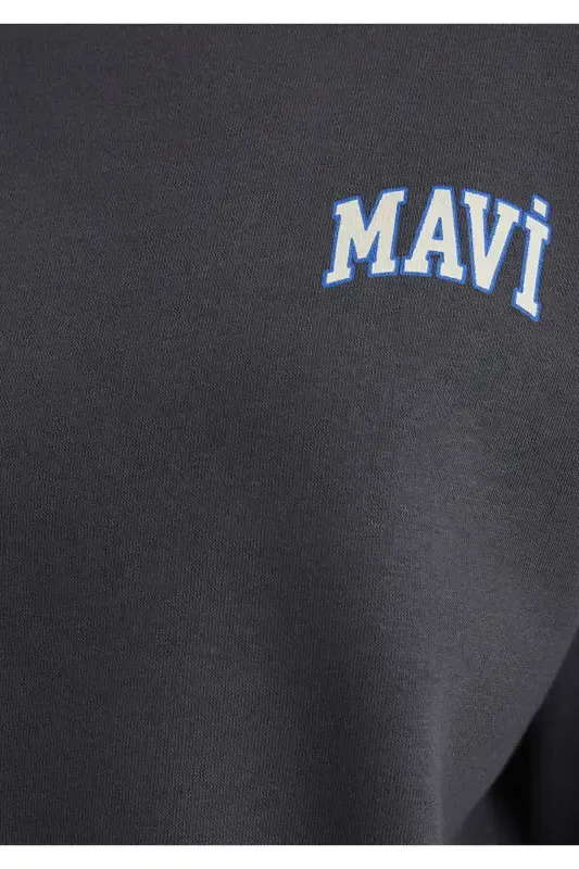 Logo Baskılı Antrasit Crop Sweatshirt 1611601-70763-Siyah - 6