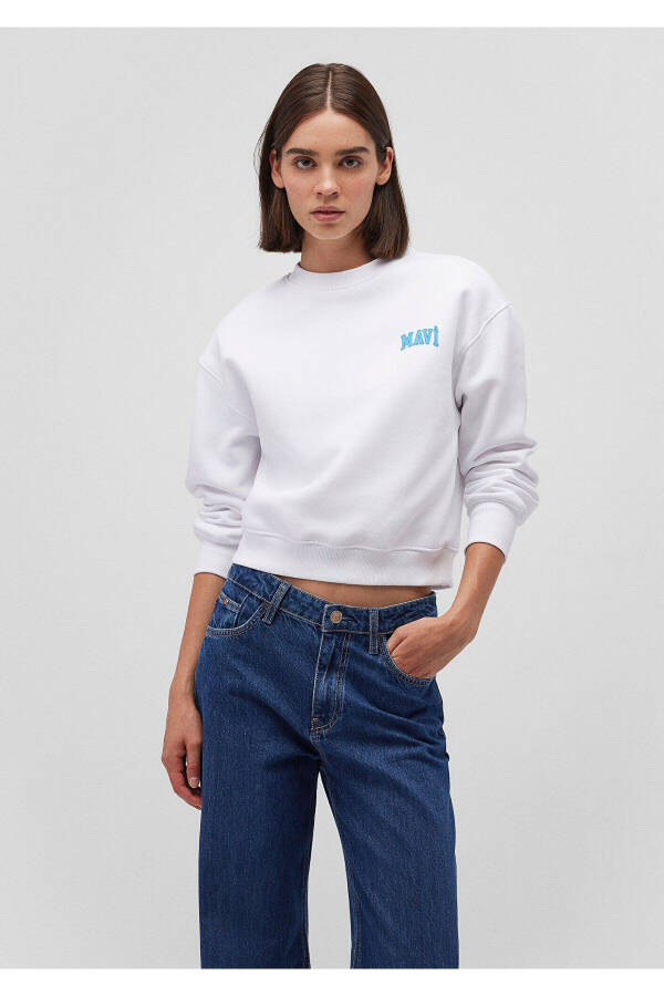 Logo Baskılı Beyaz Crop Sweatshirt 1611601-620 - 2