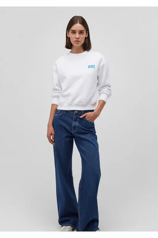 Logo Baskılı Beyaz Crop Sweatshirt 1611601-620 - Beyaz-620 - MAVI