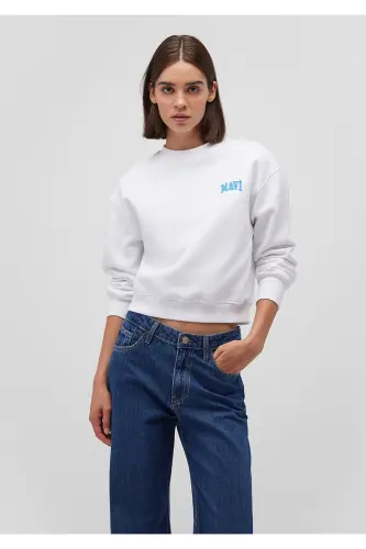 Logo Baskılı Beyaz Crop Sweatshirt 1611601-620 - Beyaz-620 - MAVI (1)