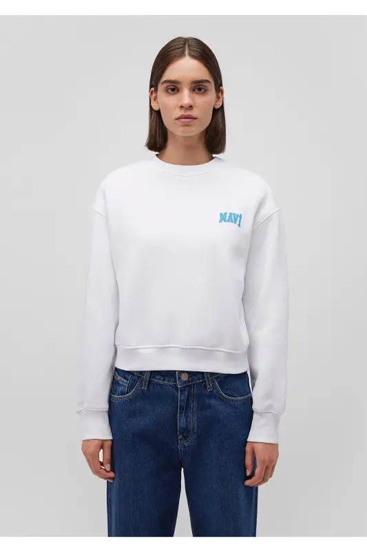 Logo Baskılı Beyaz Crop Sweatshirt 1611601-620 - Beyaz-620 - 3