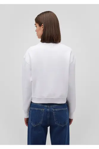 Logo Baskılı Beyaz Crop Sweatshirt 1611601-620 - Beyaz-620 - 4
