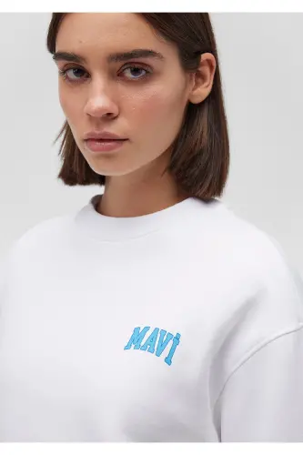 Logo Baskılı Beyaz Crop Sweatshirt 1611601-620 - Beyaz-620 - 5