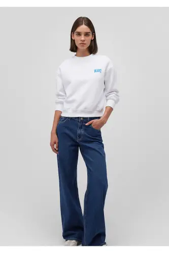 Logo Baskılı Beyaz Crop Sweatshirt 1611601-620 - Beyaz-620 