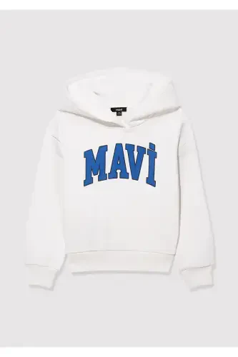 Logo Baskılı Beyaz Kapüşonlu Sweatshirt 6610110-70057-Beyaz - 2