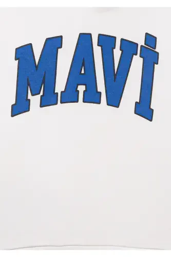 Logo Baskılı Beyaz Kapüşonlu Sweatshirt 6610110-70057-Beyaz - 5