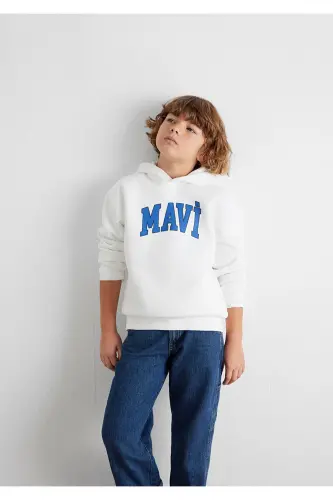 Logo Baskılı Beyaz Kapüşonlu Sweatshirt 6610110-70057-Beyaz 
