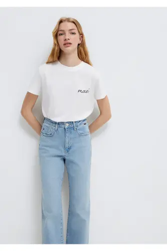 Logo Baskılı Beyaz Tişört Semi Slim Fit / Yarı Dar Kesim 1612962-620-Beyaz 