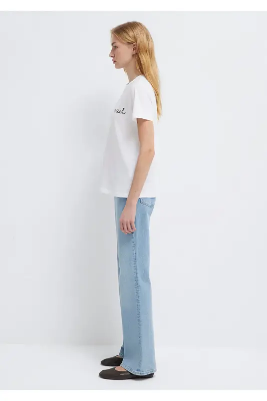 Logo Baskılı Beyaz Tişört Semi Slim Fit / Yarı Dar Kesim 1612962-620-Beyaz - 4