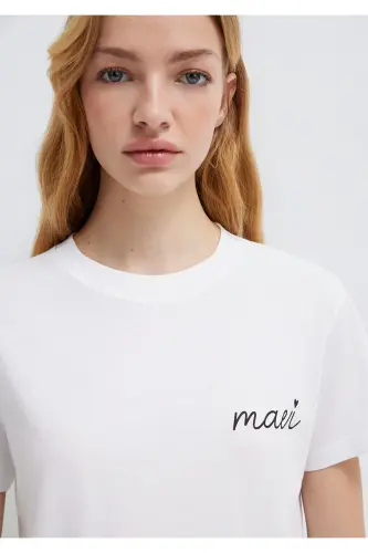 Logo Baskılı Beyaz Tişört Semi Slim Fit / Yarı Dar Kesim 1612962-620-Beyaz - 6