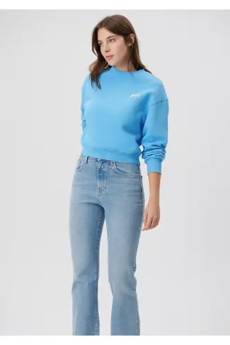 Logo Baskılı Crop Sweatshirt 1611601-70861-Mavi - MAVI (1)