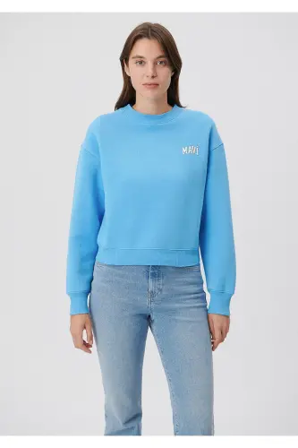 Logo Baskılı Crop Sweatshirt 1611601-70861-Mavi - 3