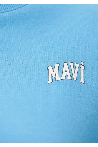 Logo Baskılı Crop Sweatshirt 1611601-70861-Mavi - 6