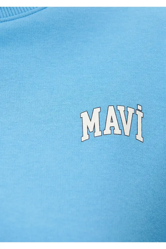 Logo Baskılı Crop Sweatshirt 1611601-70861-Mavi - 6