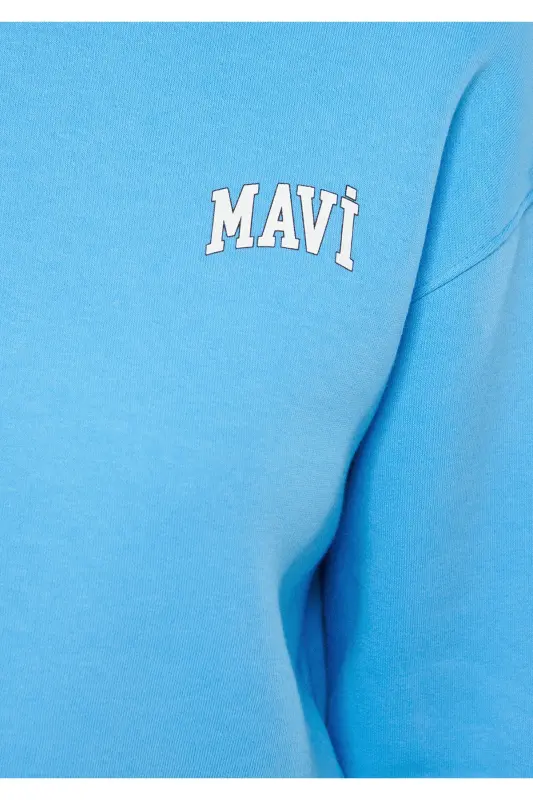 Logo Baskılı Crop Sweatshirt 1611601-70861-Mavi - 7