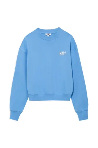 Logo Baskılı Crop Sweatshirt 1611601-70861-Mavi - 8