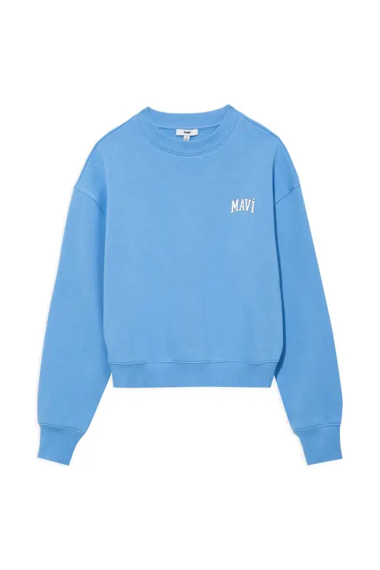 Logo Baskılı Crop Sweatshirt 1611601-70861-Mavi - 8