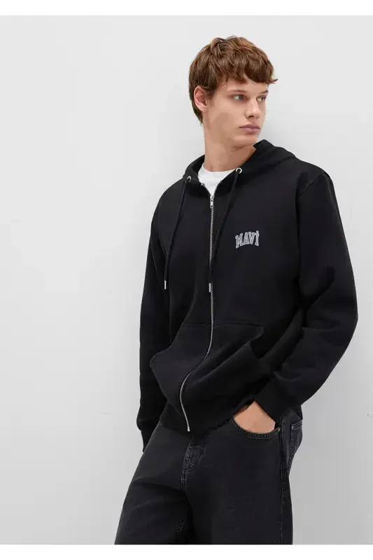 Logo Baskılı Fermuarlı Siyah Sweatshirt 0611715-900-Siyah - MAVI