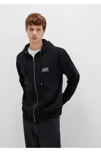 Logo Baskılı Fermuarlı Siyah Sweatshirt 0611715-900-Siyah - MAVI (1)