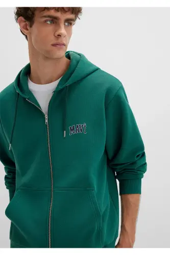 Logo Baskılı Fermuarlı Yeşil Sweatshirt 0611715-71874-Yeşil - 1