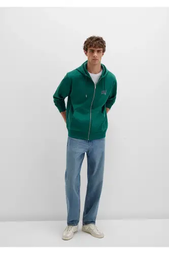 Logo Baskılı Fermuarlı Yeşil Sweatshirt 0611715-71874-Yeşil - MAVI (1)