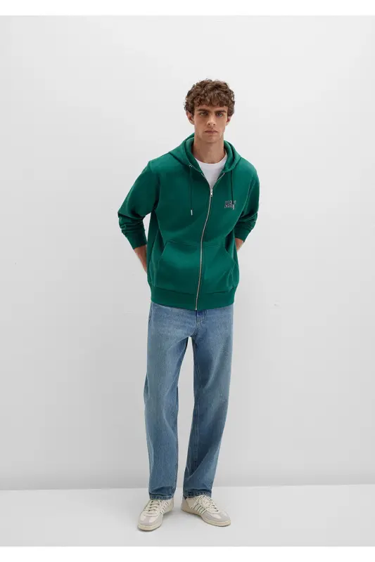 Logo Baskılı Fermuarlı Yeşil Sweatshirt 0611715-71874-Yeşil - 2