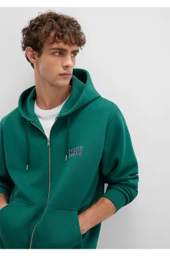 Logo Baskılı Fermuarlı Yeşil Sweatshirt 0611715-71874-Yeşil - 3