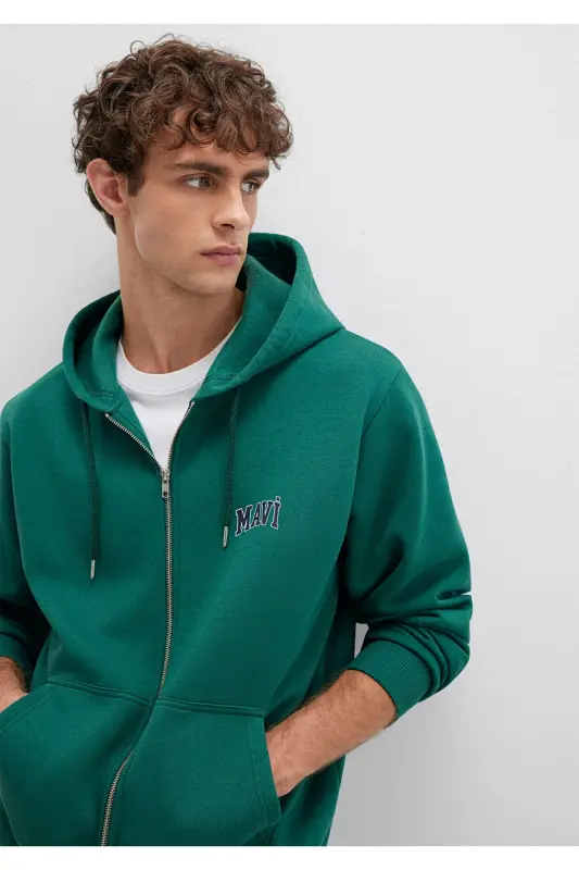 Logo Baskılı Fermuarlı Yeşil Sweatshirt 0611715-71874-Yeşil - 3