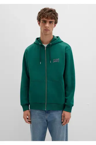 Logo Baskılı Fermuarlı Yeşil Sweatshirt 0611715-71874-Yeşil - 4