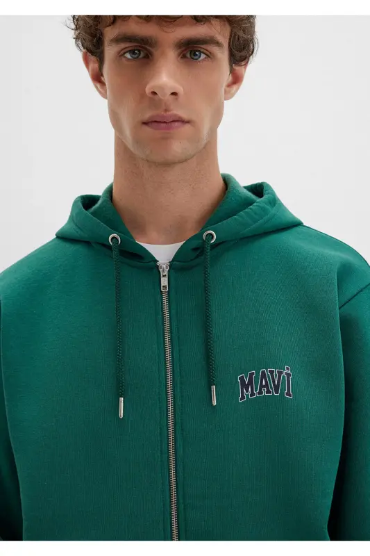 Logo Baskılı Fermuarlı Yeşil Sweatshirt 0611715-71874-Yeşil - 6
