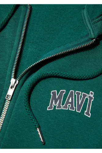 Logo Baskılı Fermuarlı Yeşil Sweatshirt 0611715-71874-Yeşil - 7