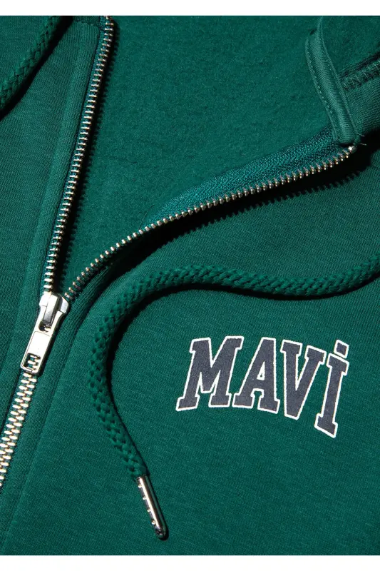 Logo Baskılı Fermuarlı Yeşil Sweatshirt 0611715-71874-Yeşil - 7