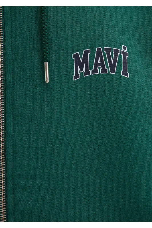 Logo Baskılı Fermuarlı Yeşil Sweatshirt 0611715-71874-Yeşil - 8