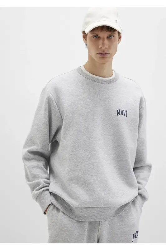 Logo Baskılı Gri Sweatshirt Loose Fit / Bol Rahat Kesim 0611716-80018-Gri - 3