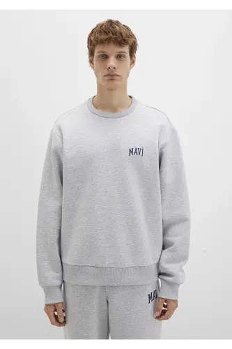 Logo Baskılı Gri Sweatshirt Loose Fit / Bol Rahat Kesim 0611716-80018-Gri - 4