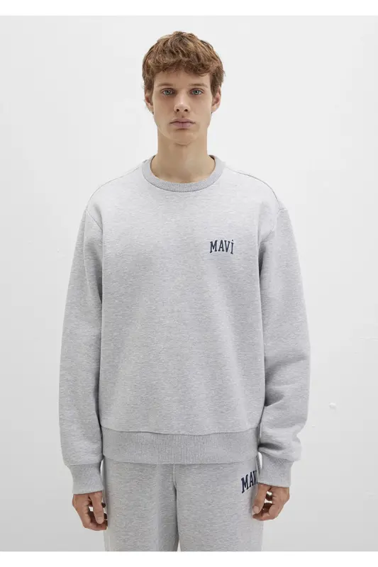 Logo Baskılı Gri Sweatshirt Loose Fit / Bol Rahat Kesim 0611716-80018-Gri - 4
