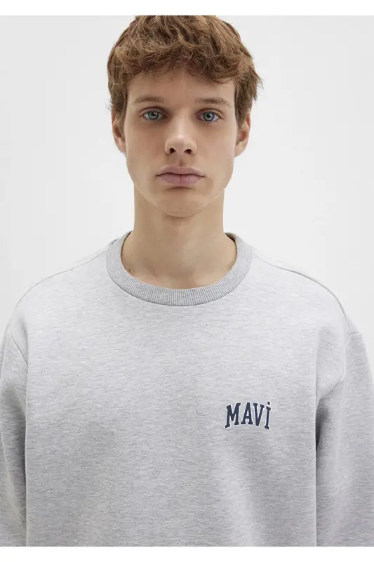 Logo Baskılı Gri Sweatshirt Loose Fit / Bol Rahat Kesim 0611716-80018-Gri - 6
