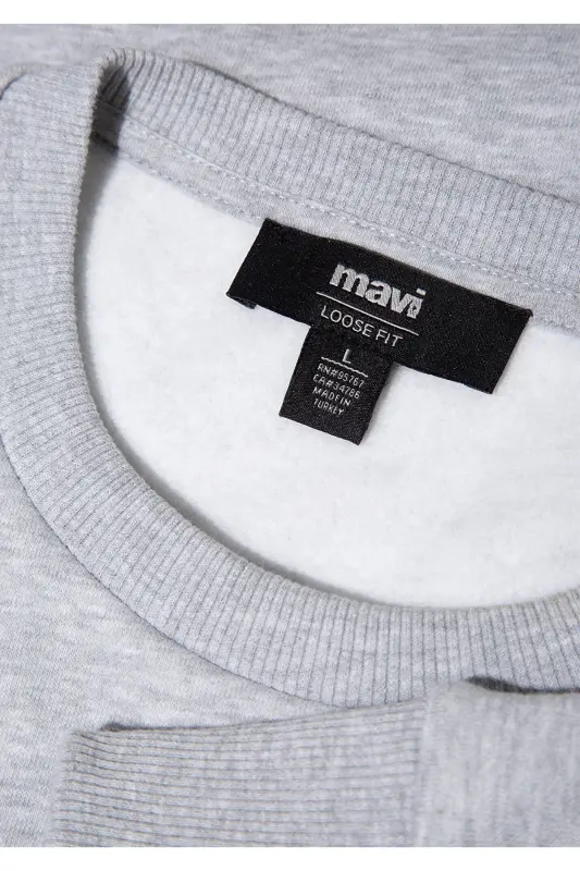 Logo Baskılı Gri Sweatshirt Loose Fit / Bol Rahat Kesim 0611716-80018-Gri - 7